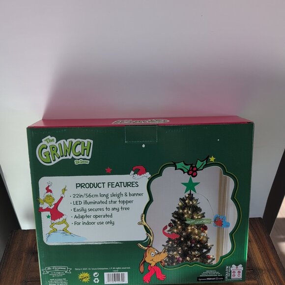 New Dr Seuss The Grinch Sleigh Animated Mr Christmas Tree Topper Merry Grinchmas - Picture 4 of 4